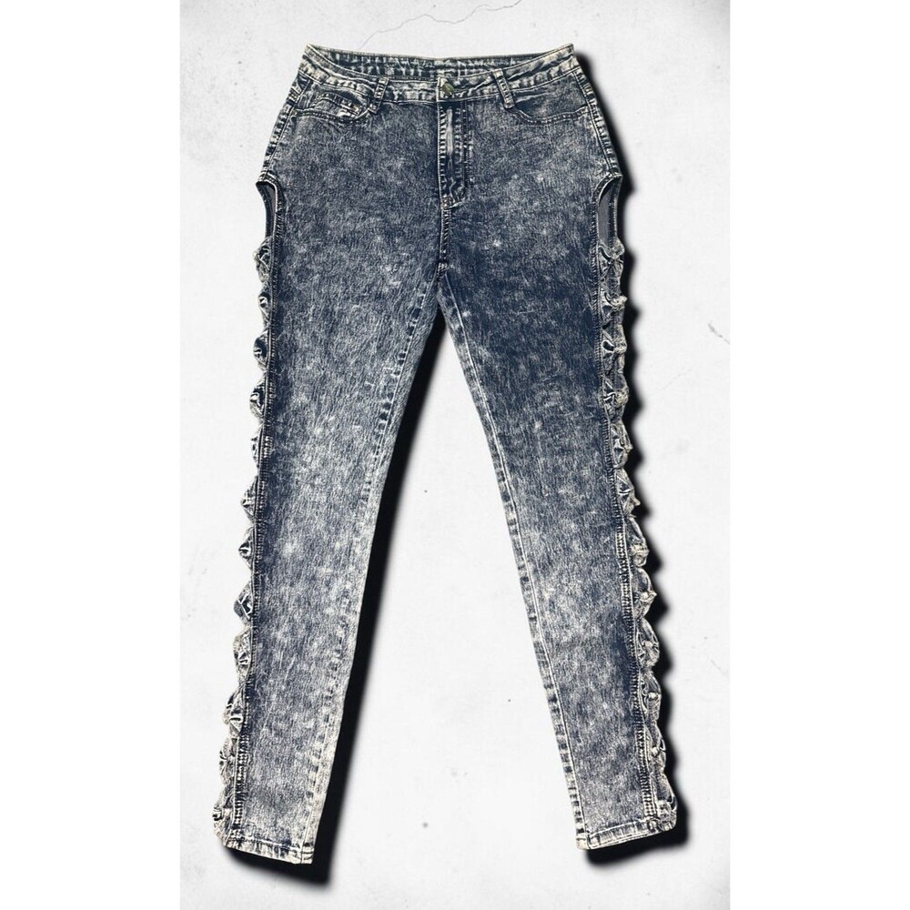 Vinizbena Jeans Women’s Size 13 Acid Wash Ruffle Trim Boho Y2K Denim 30x30